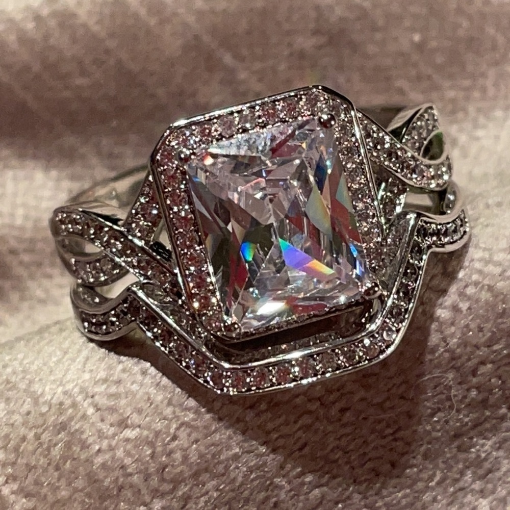 2 Pc Stackable Simulated Diamond Solitaire Ring N… - image 1